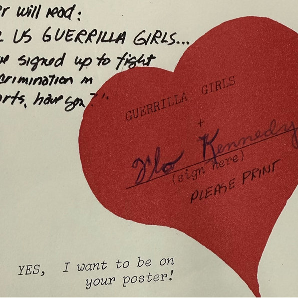 Will You Be Our Valentine?: Florence Kennedy Reply Card, 1989, Guerrilla Girls. Typescript on cardstock with black ink and silk screen. Courtesy the Guerrilla Girls